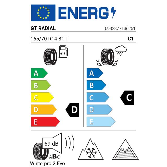 Eticheta Energetica Anvelope  165 70 R14 Gt Radial Winterpro 2 Evo 